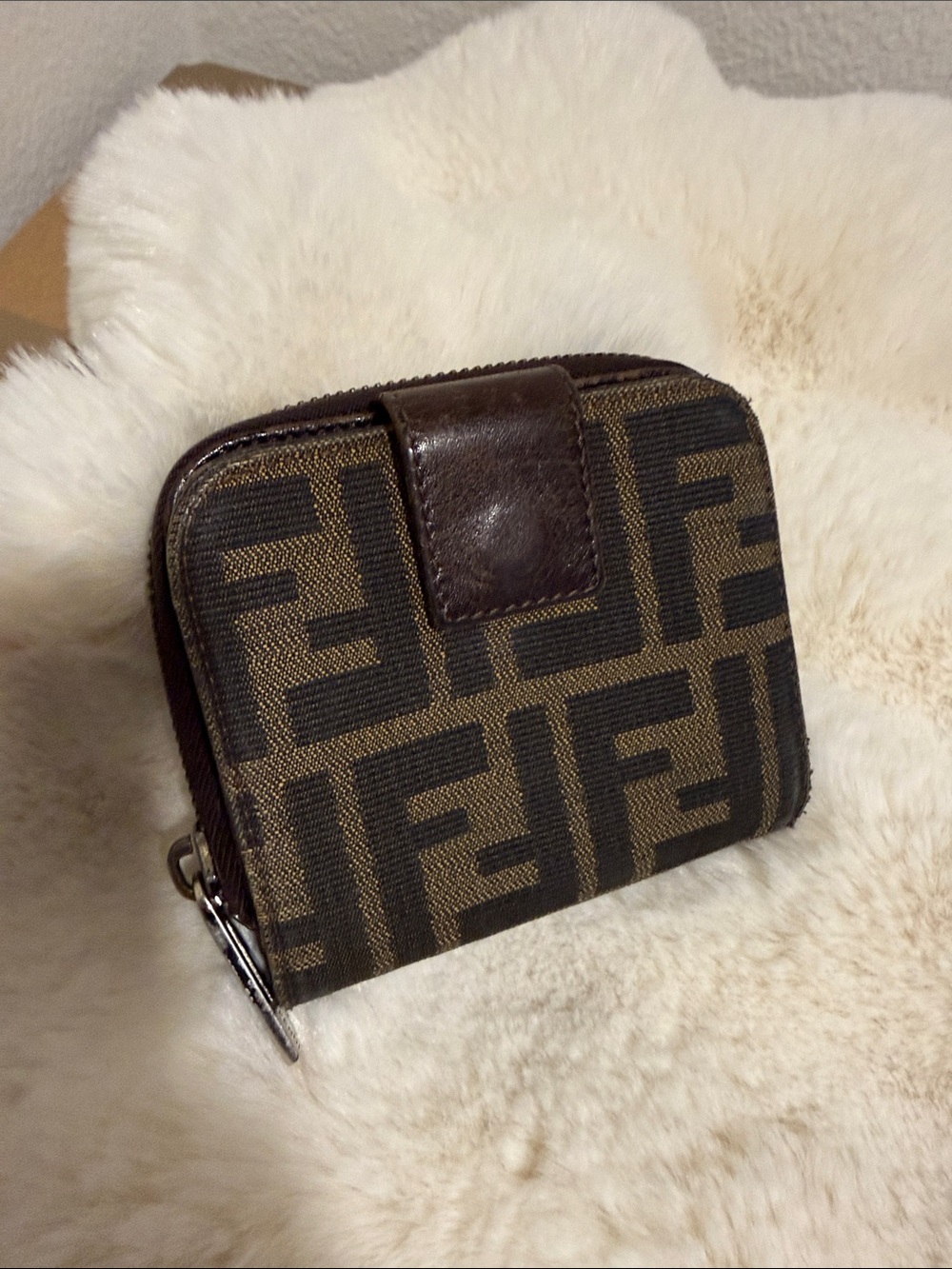 Fendi Brown and Black Zippered Wallet